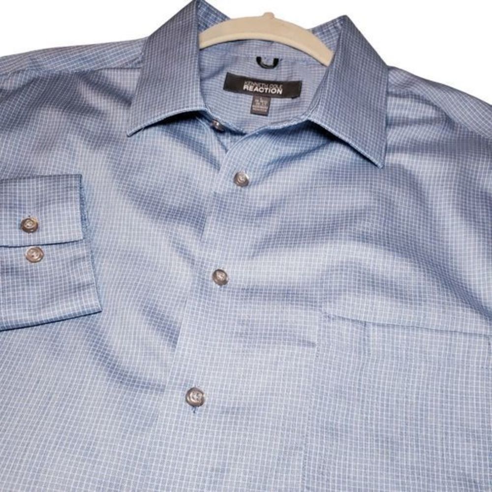 Kenneth Cole Men's Blue Checked Dress‎ Shirt Size 16-16.5